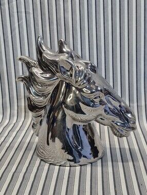 Three Hands Corp Silver Ceramic Horse Head Sculpture Statue Home Decor